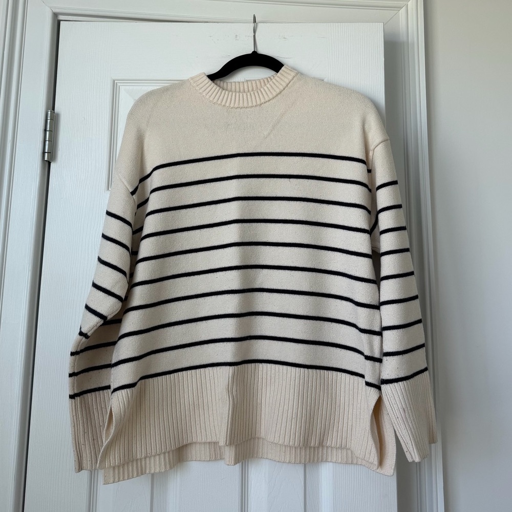Zara Cream Sweater with Black Stripes